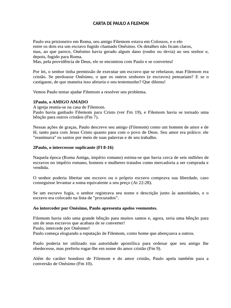 Carta de Paulo a Filemom: Perdão e Redenção | PDF | Epístola a Filemon ...