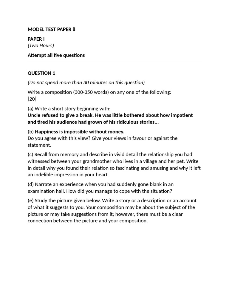 Model Test Paper 8: English Composition & Comprehension | PDF ...
