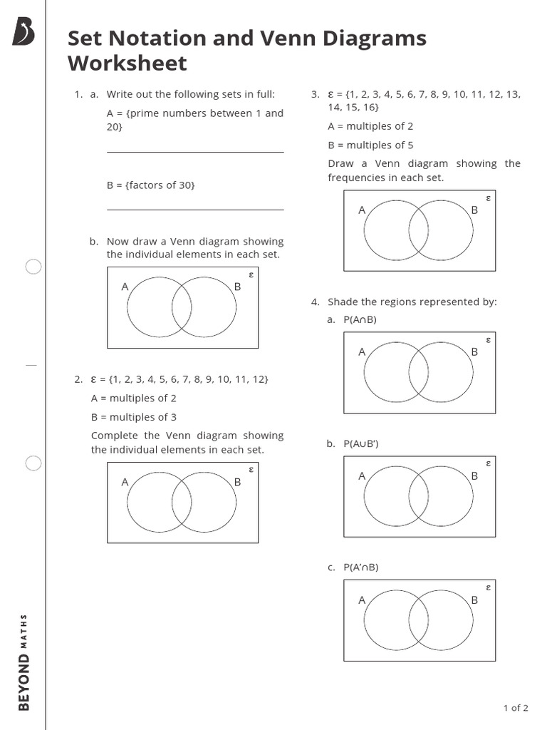Set Notation and Venn Diagrams Worksheet | PDF | Chess | Chess Theory