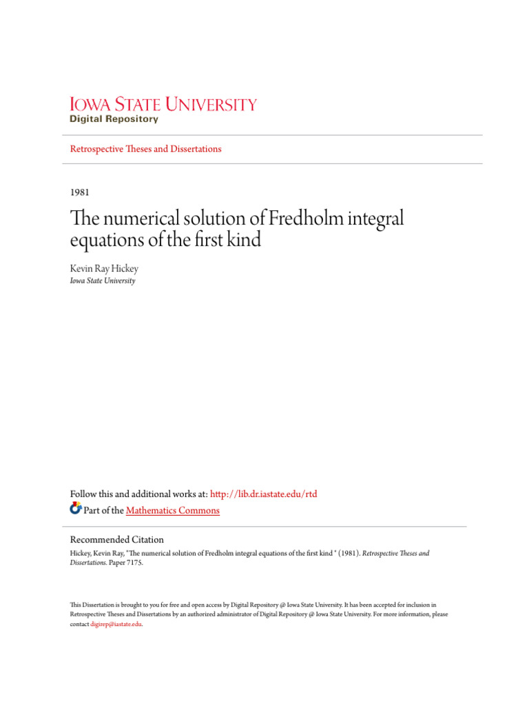 Numerical Solutions of Fredholm Equations | PDF | Linear Algebra ...