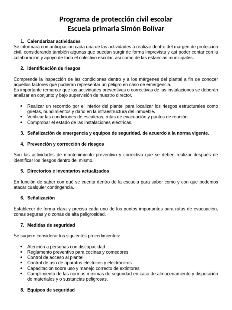 Programa de Protección Civil Escolar 2025 | PDF | Defensa Civil | La ...