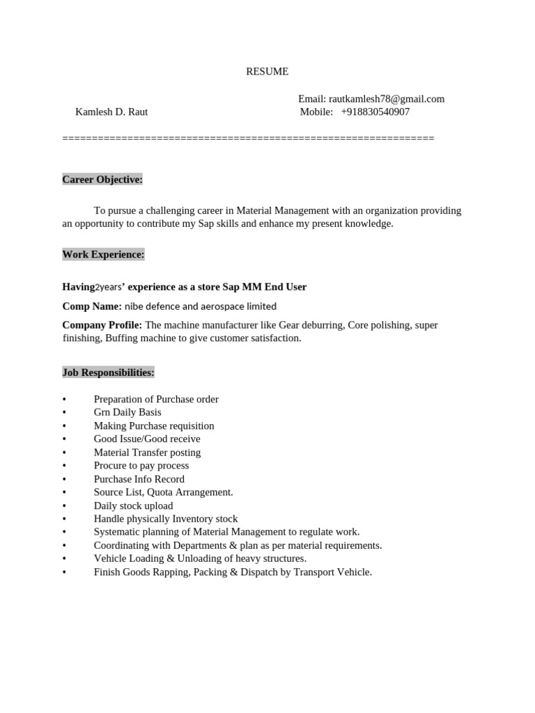Raut Kamlesh Cv Store | PDF | Business