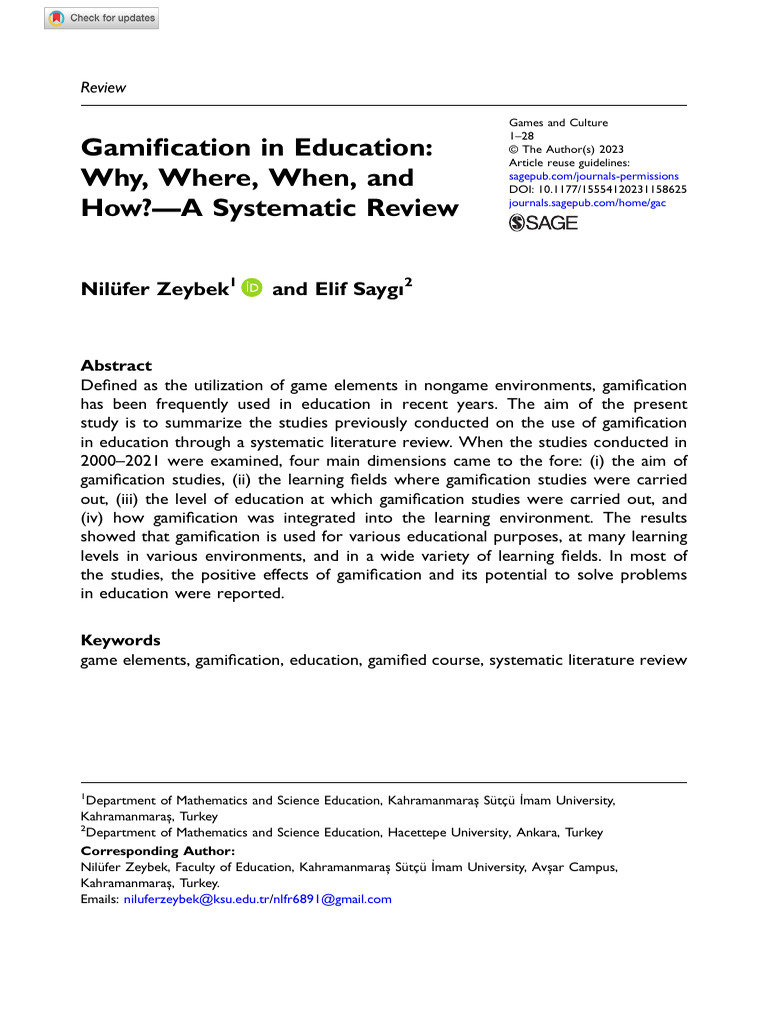 Gamiﬁcation in Education: A Systematic Review | PDF | Learning ...
