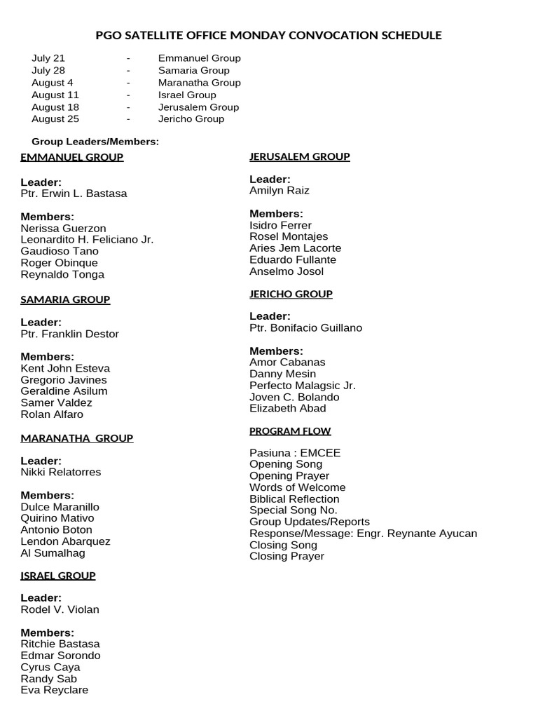 Pgo Satellite Office Monday Convocation Schedul1 | PDF