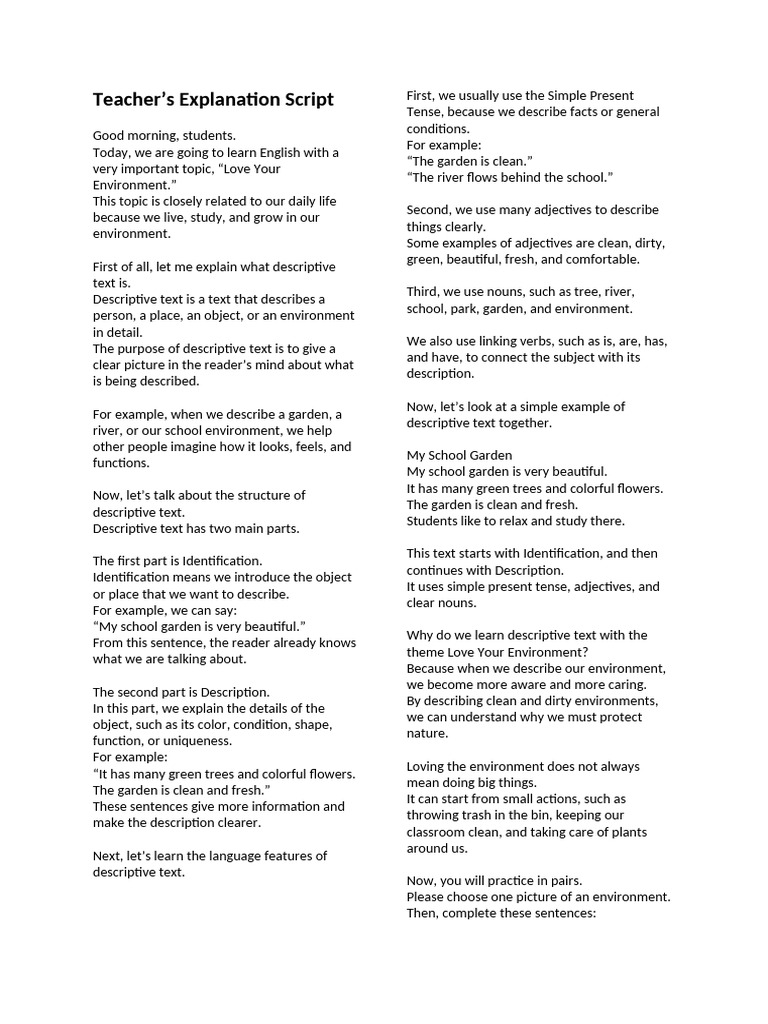Descriptive Text: Love Your Environment | PDF | Verb | Subject (Grammar)