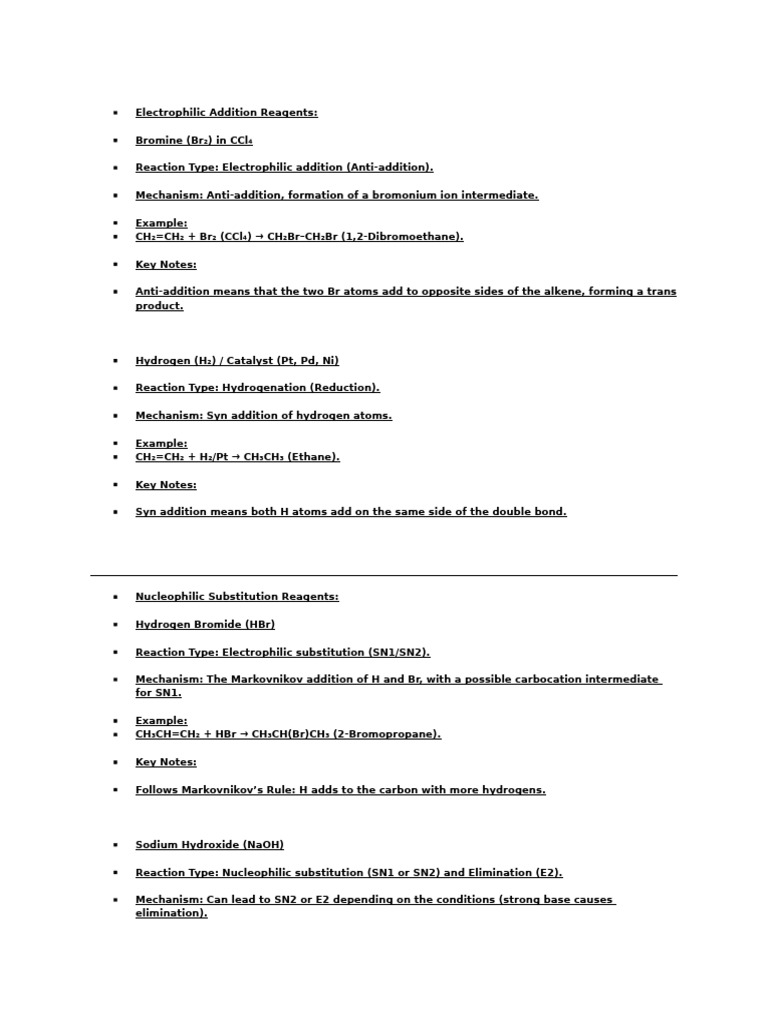 Electrophilic Addition and Substitution Reagents | PDF | Aldehyde ...