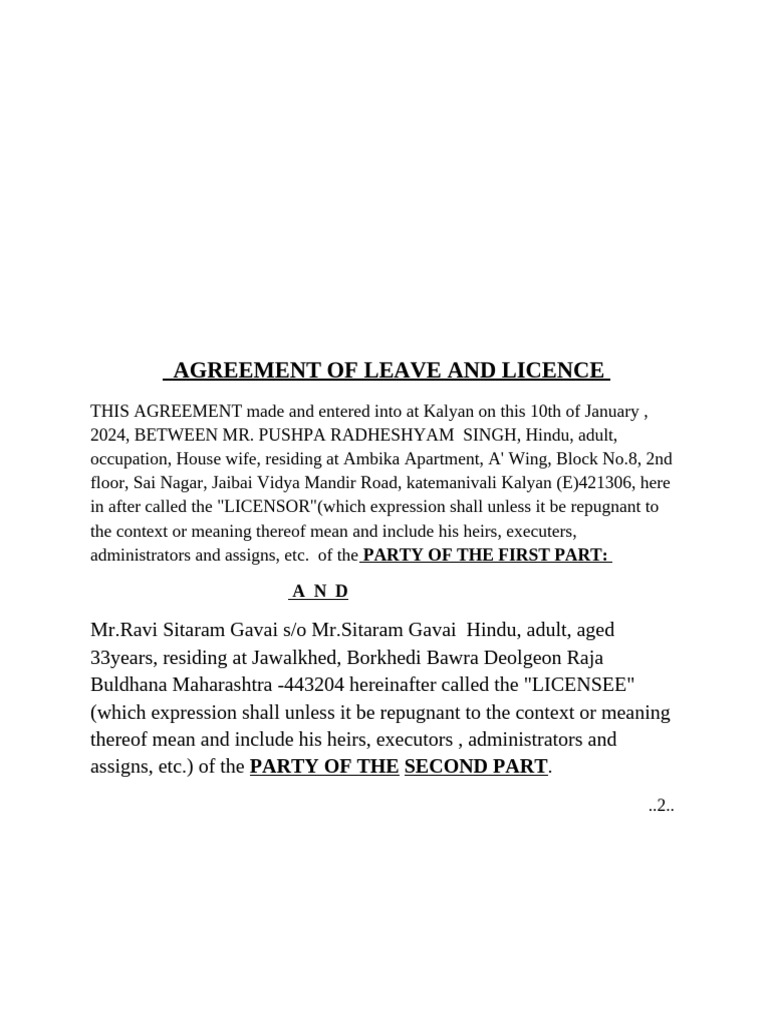 Ravi Front Agreement Room1Dubey Nivas | PDF