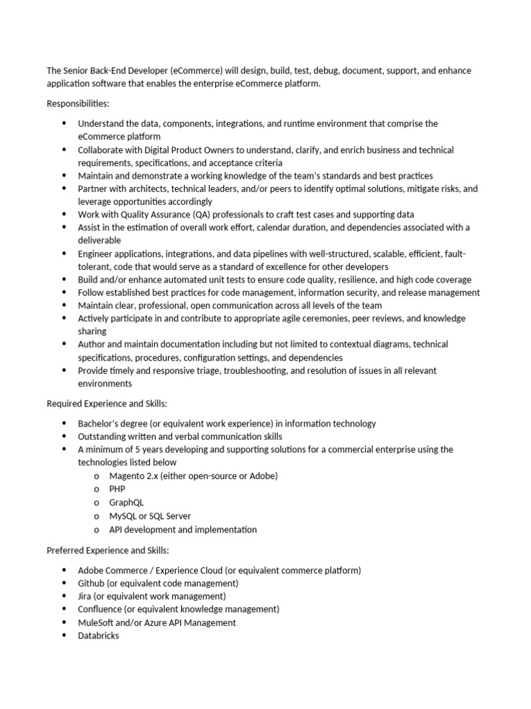 Jobd Developer ECommBE v3 | PDF | Software Development | Computing