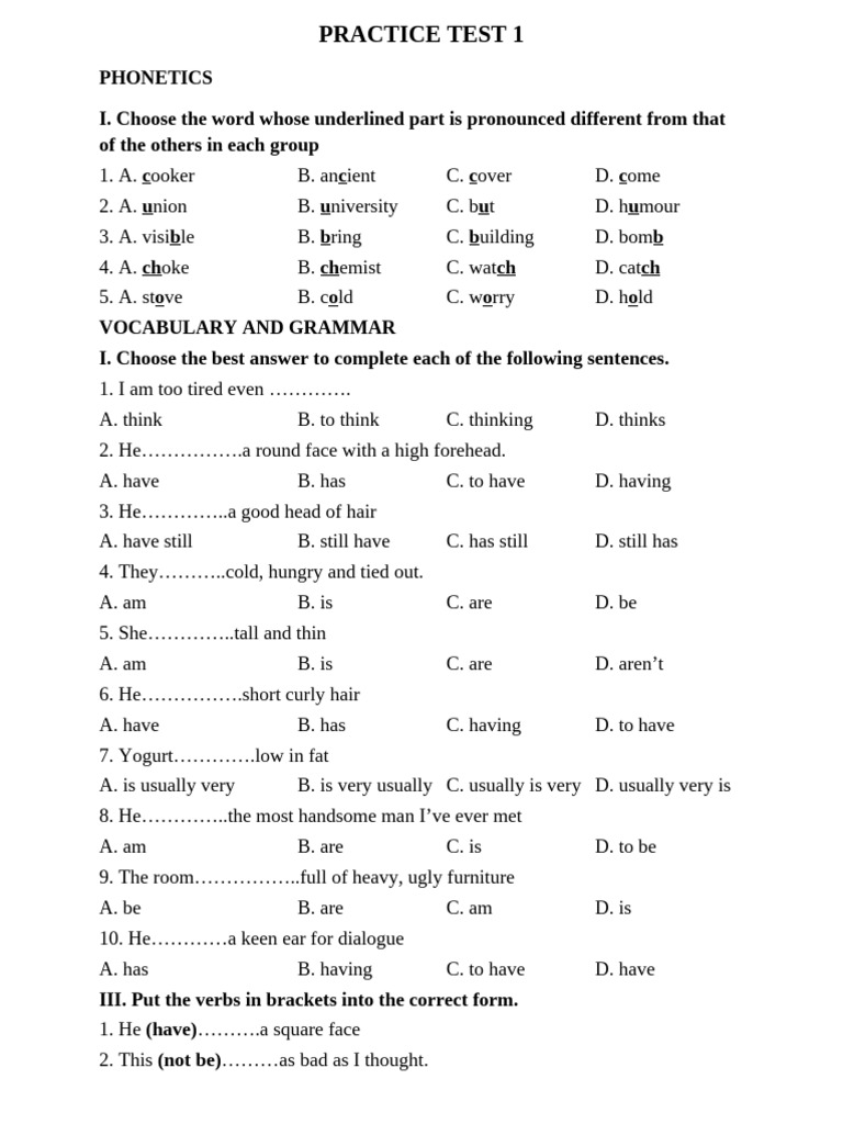 Phonetics and Grammar Practice Test | PDF