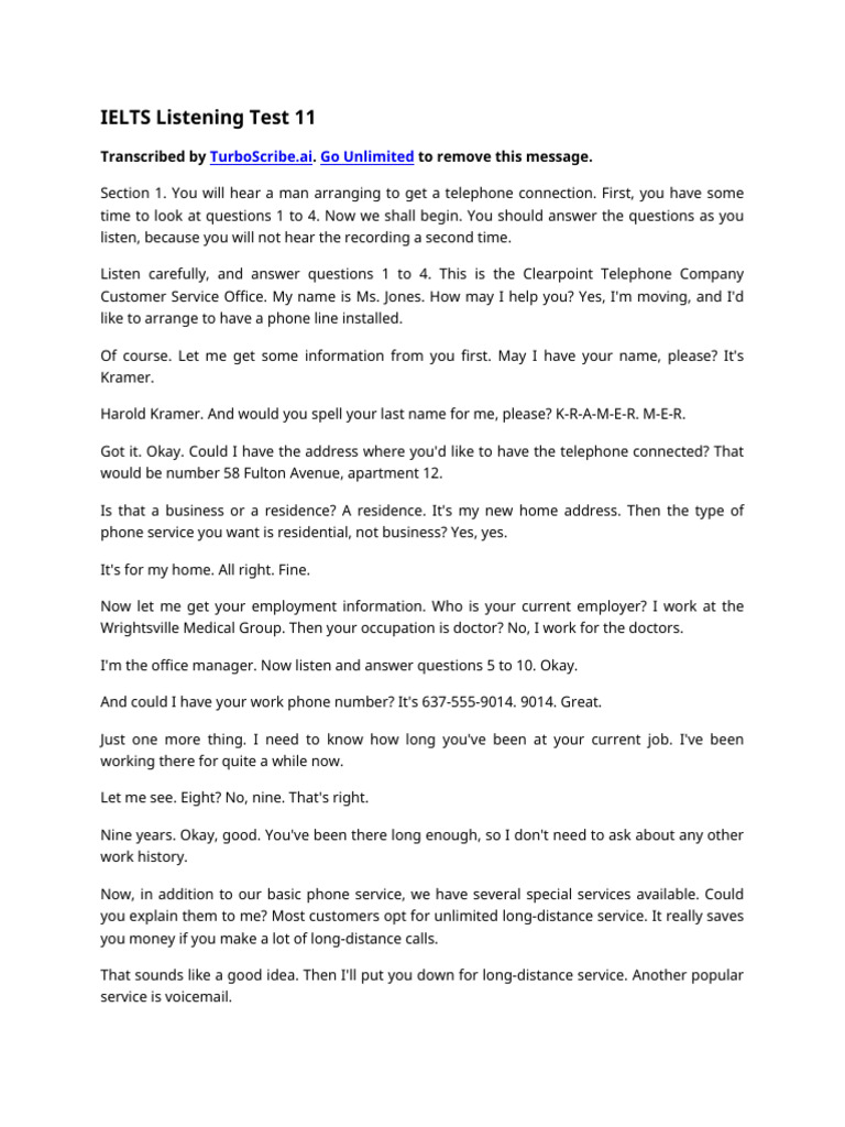 IELTS Listening Test 11 Transcript | PDF | Bears