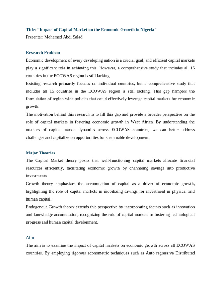 Capital Markets and Economic Growth in ECOWAS | PDF | Economic Growth ...