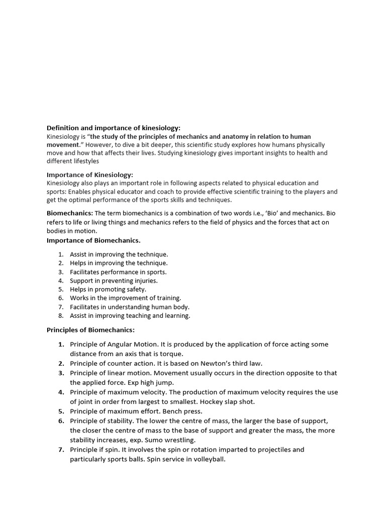Kinesiology and Biomechanics in Sports | PDF | Anatomical Terms Of ...