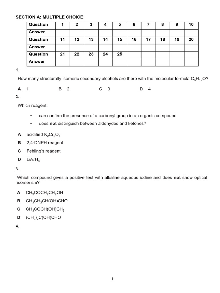 Organic Chemistry Exam Questions | PDF | Chemistry | Physical Sciences