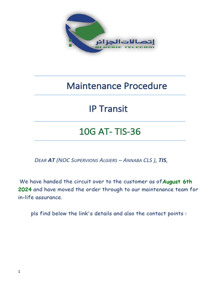 10G IP Transit Maintenance Procedure | PDF