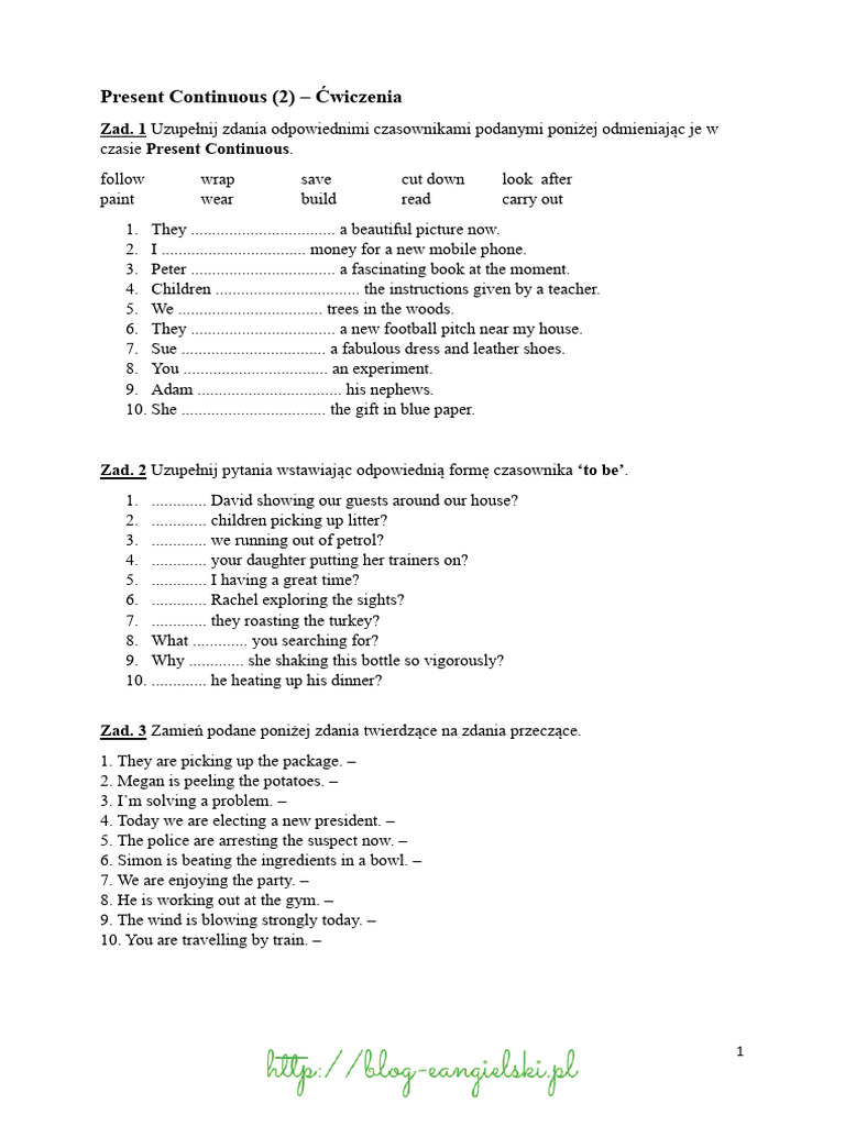 Present Continuous Exercises for Practice | PDF