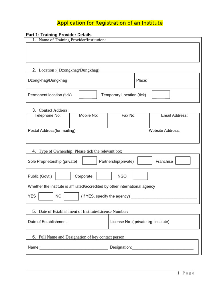 Institute Registration Application Form | PDF