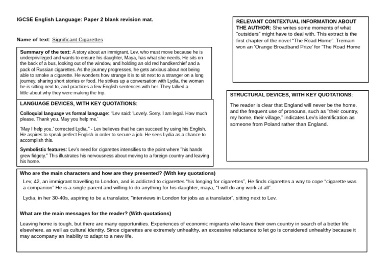 significant cigarettes past paper IGCSE Revision: Significant Cigarettes Analysis