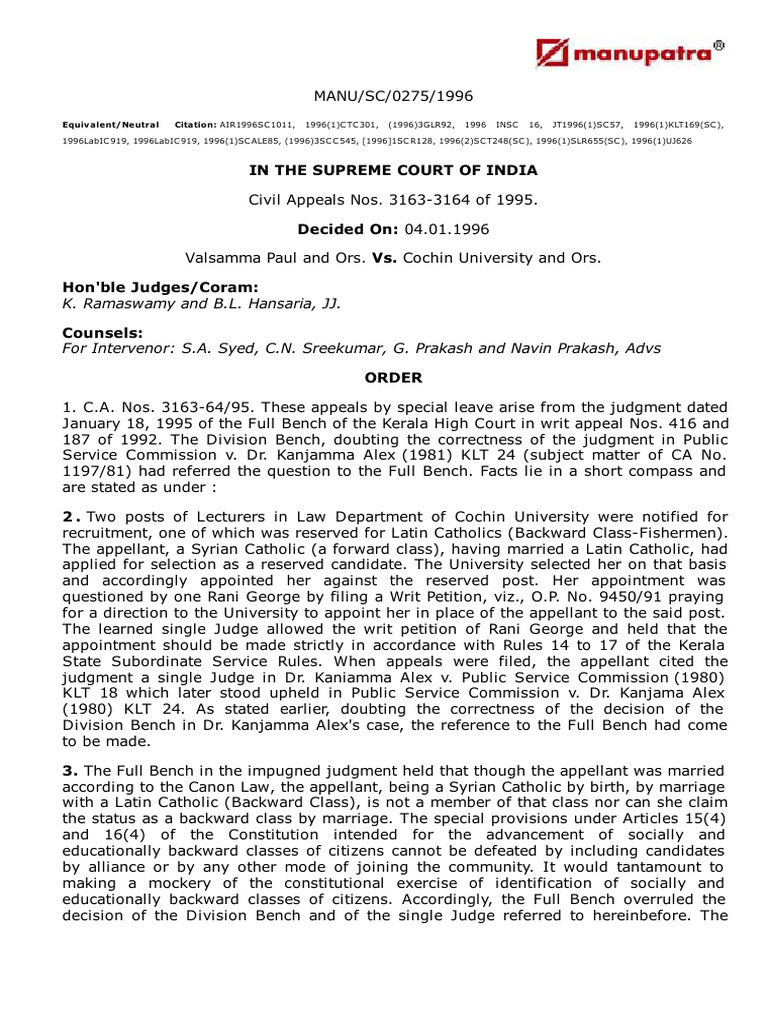 Supreme Court Ruling on Caste Reservation | PDF | Human Rights | Secularism