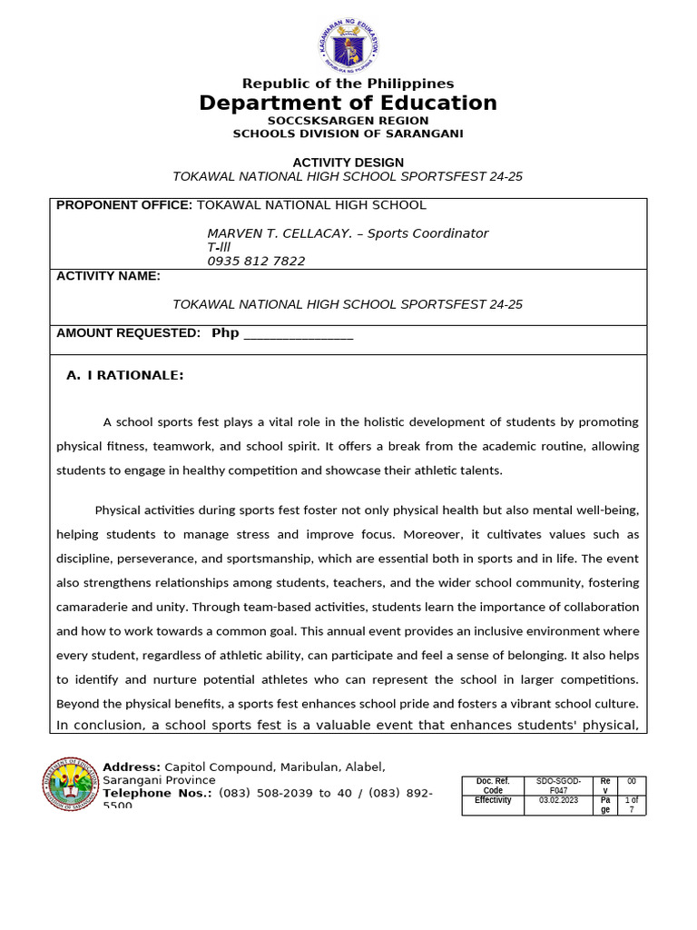 Activity Design School Intrams 2024 | PDF | Sports | Well Being