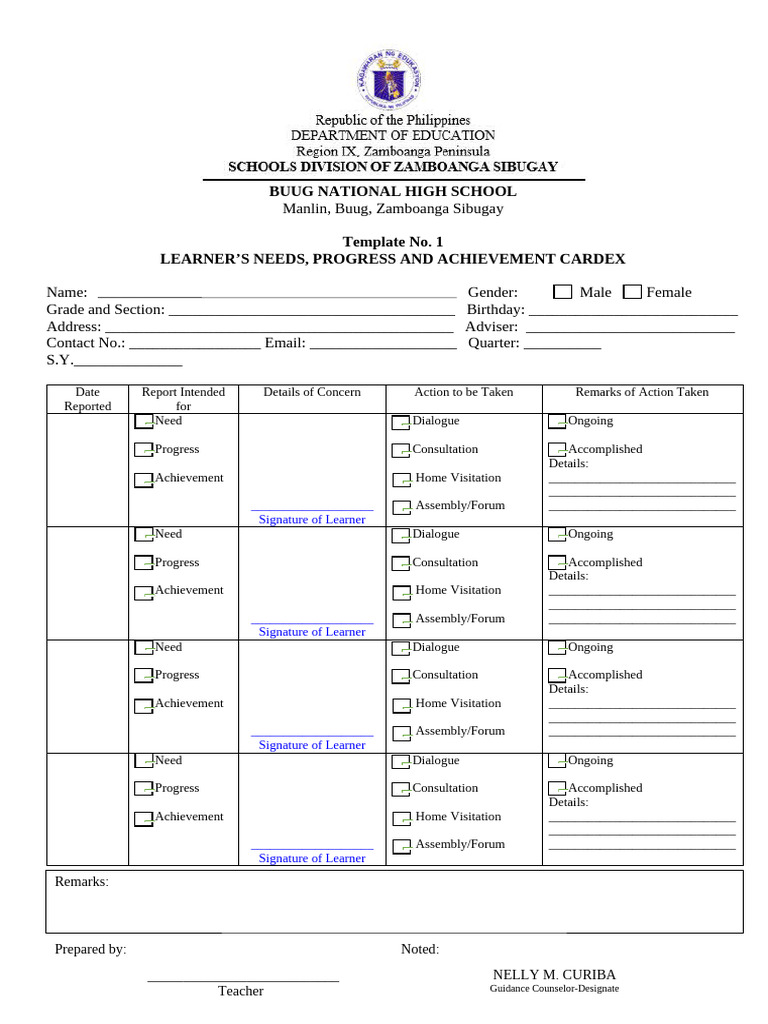 Learner Progress and Communication Cardex | PDF | Teachers | Behavior ...