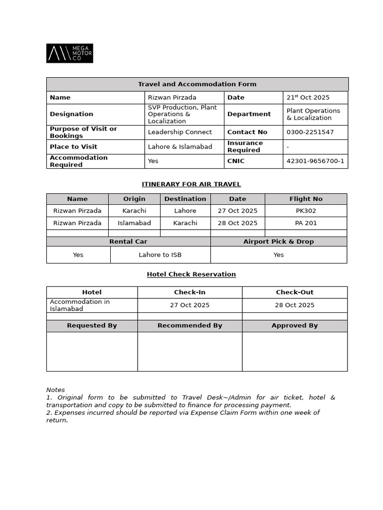 Travel and Accommodation Request Form | PDF