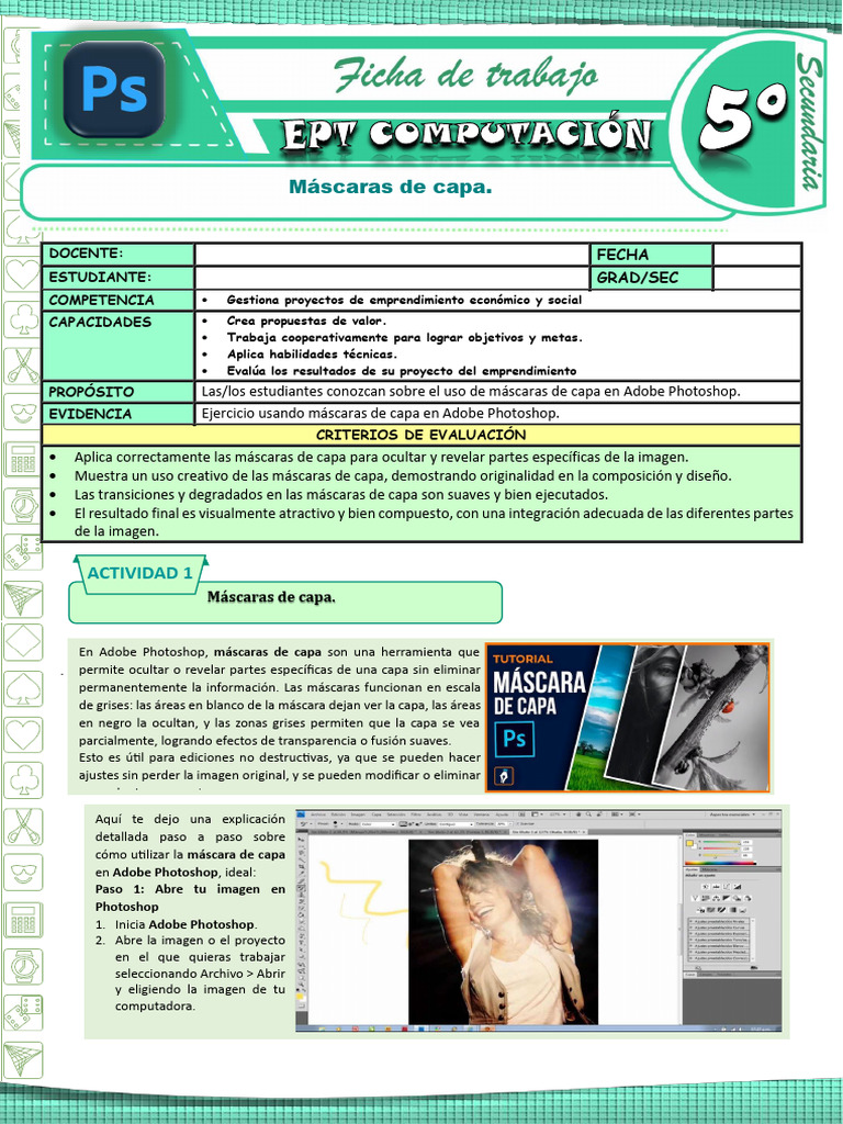 Ficha de Actividad Ept Compu 5° - Mascara de Capa | PDF | Adobe ...