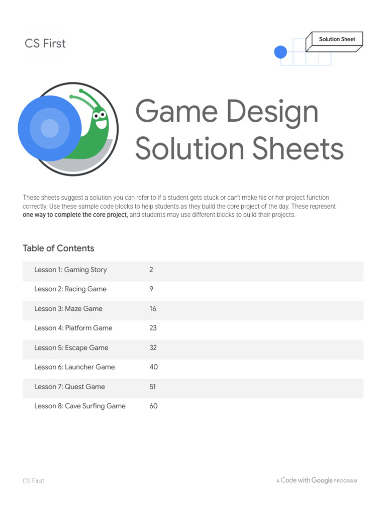Game Design Solution Sheets for CS First | PDF | Scratch (Programming ...