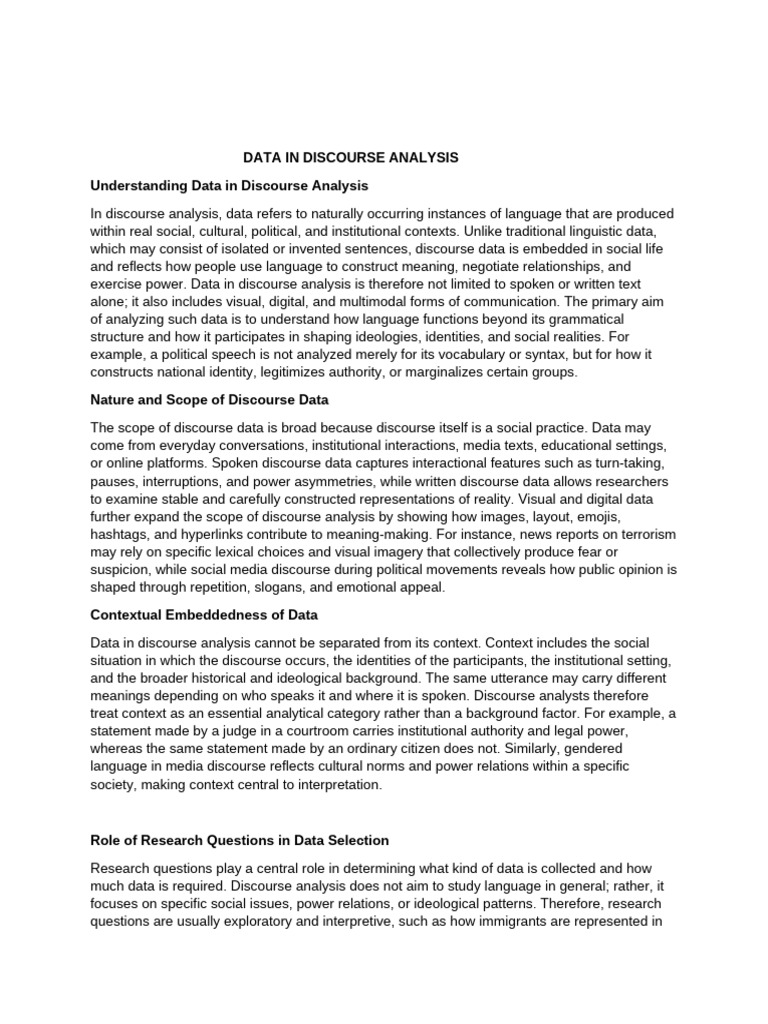Discourse Analysis: Data and Corpus Insights | PDF | Linguistics ...