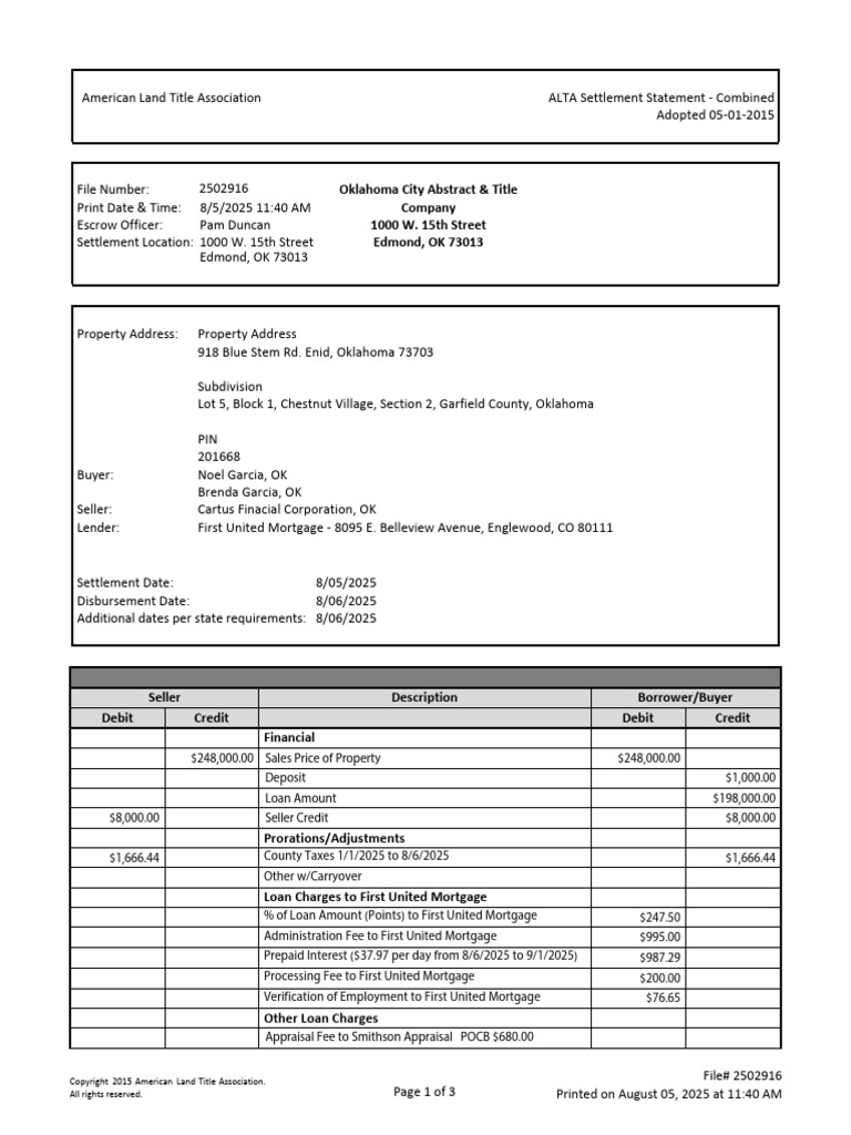 2502916_ALTA Combined Settlement Statement (1) | PDF | Title Insurance ...