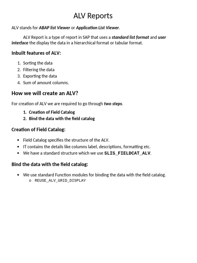 ALV Reports | PDF