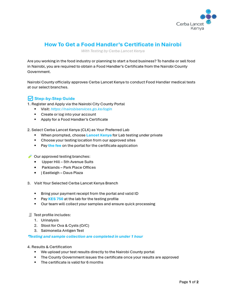 Food Handler Certificate Guide Nairobi | PDF | Food Safety | Food Industry
