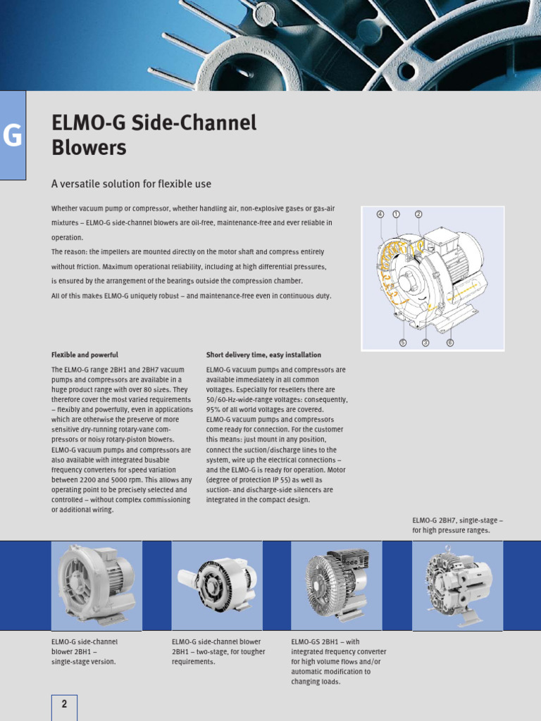 ELMO-G Side-Channel Blowers Overview | PDF | Pump | Mechanical Engineering