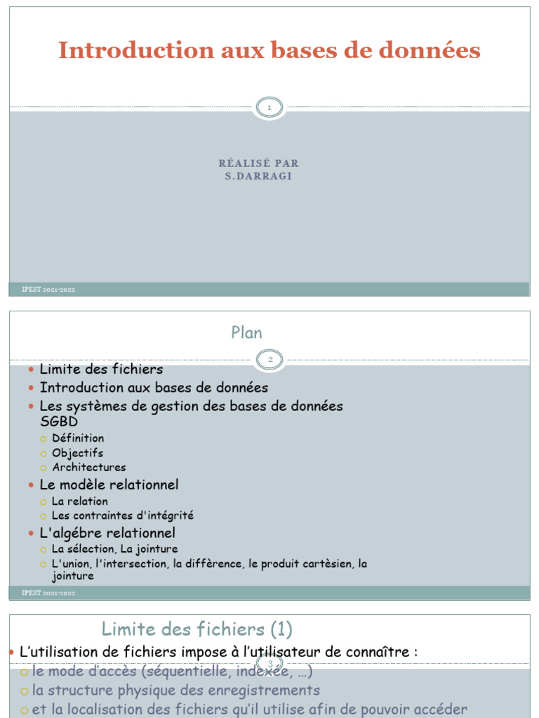 Introduction aux bases de données et SGBD | PDF | Bases de données ...