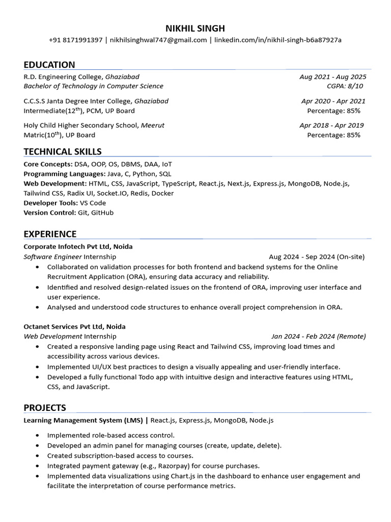 Resume Candidate-profile Nikhil Singh8abgZWFwzu | PDF | Web Development ...