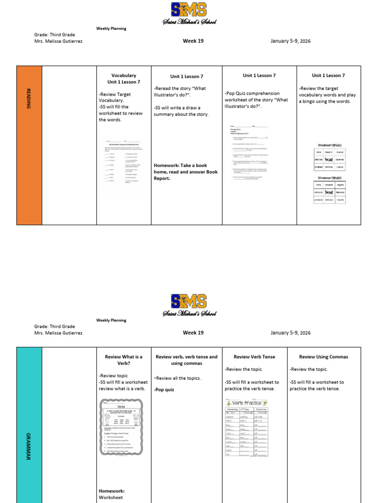 Third Grade Weekly Lesson Plan | PDF | Language Families | Linguistic ...