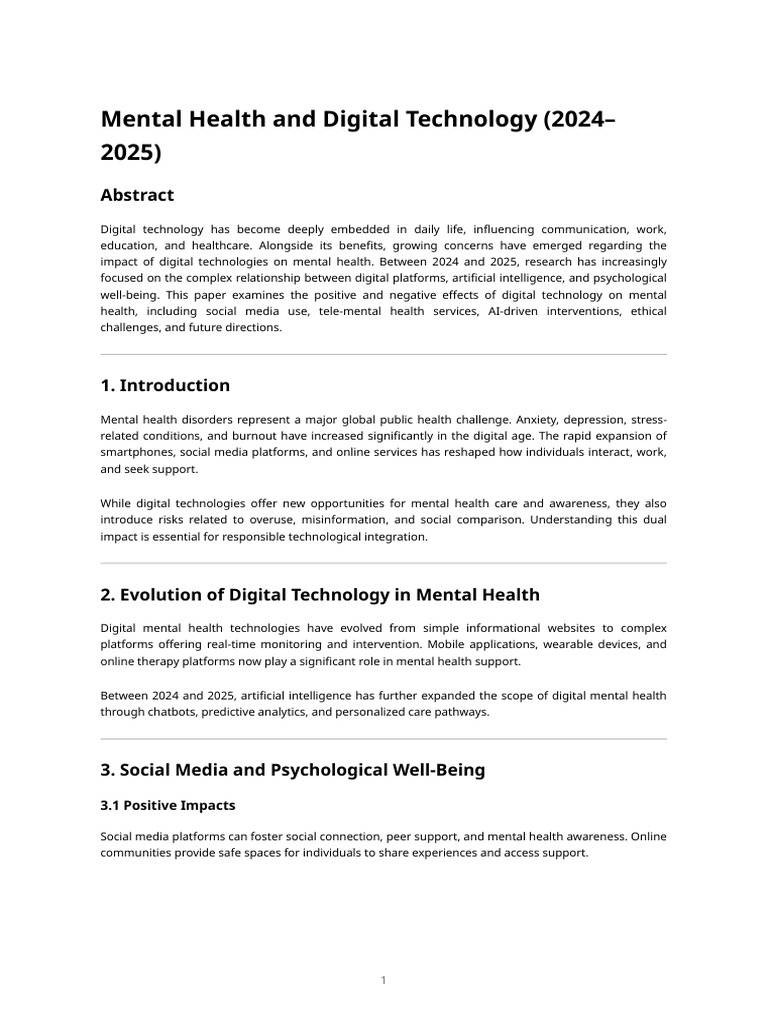 Digital Technology's Impact on Mental Health | PDF | Mental Health ...