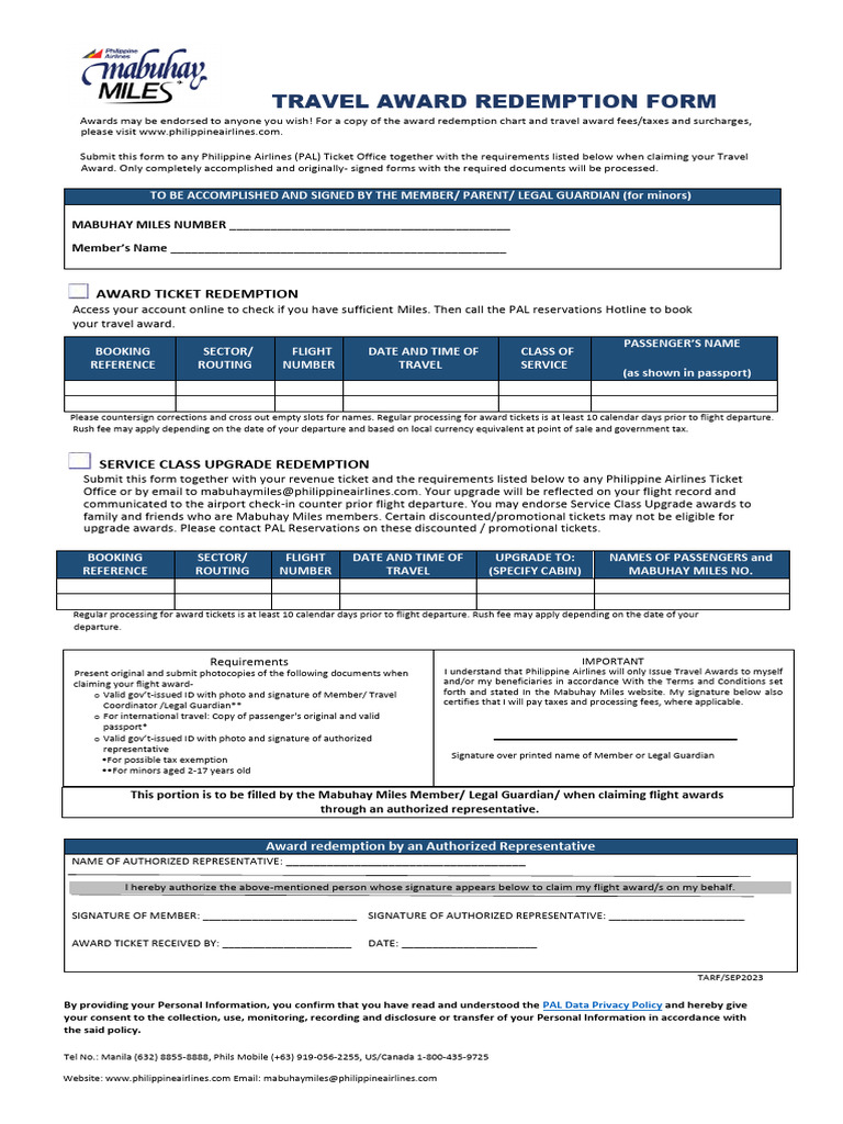 Travel Award Redemption Form Guide | PDF