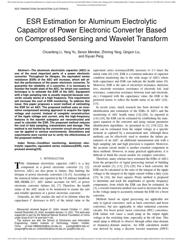 ESR Estimation for Aluminum Capacitors | PDF | Wavelet | Capacitor