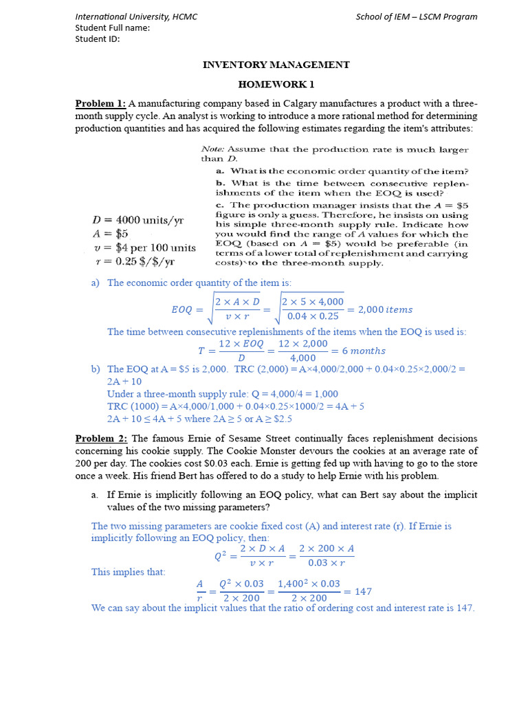 Inventory Management Homework Analysis | PDF | Economics | Economies