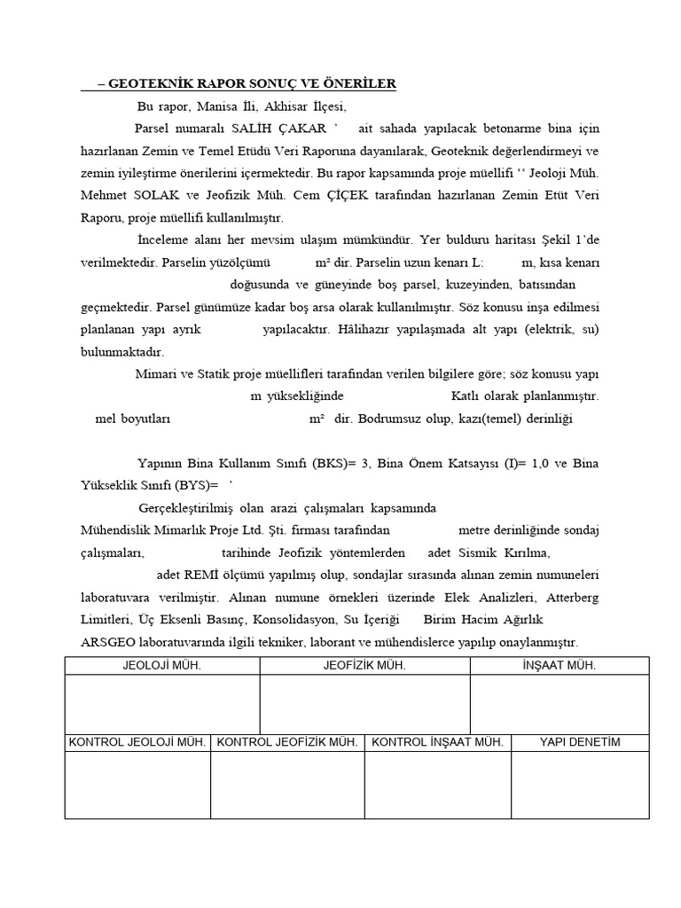 Geoteknik Rapor Sonuç Ve Öneriler 1 | PDF