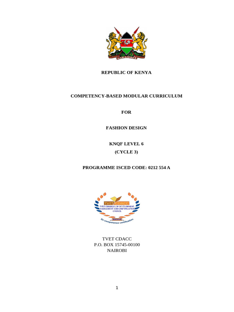 Kenya Fashion Design Curriculum Guide | PDF | Vocational Education | Sewing