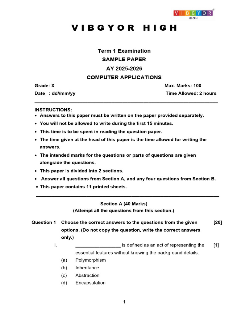 Grade X Computer Applications Exam Paper | PDF | Computer Engineering ...