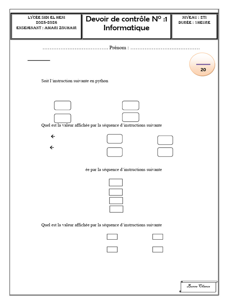 Devoir Informatique 2TI - 2025-2026 | PDF | Programmation informatique ...