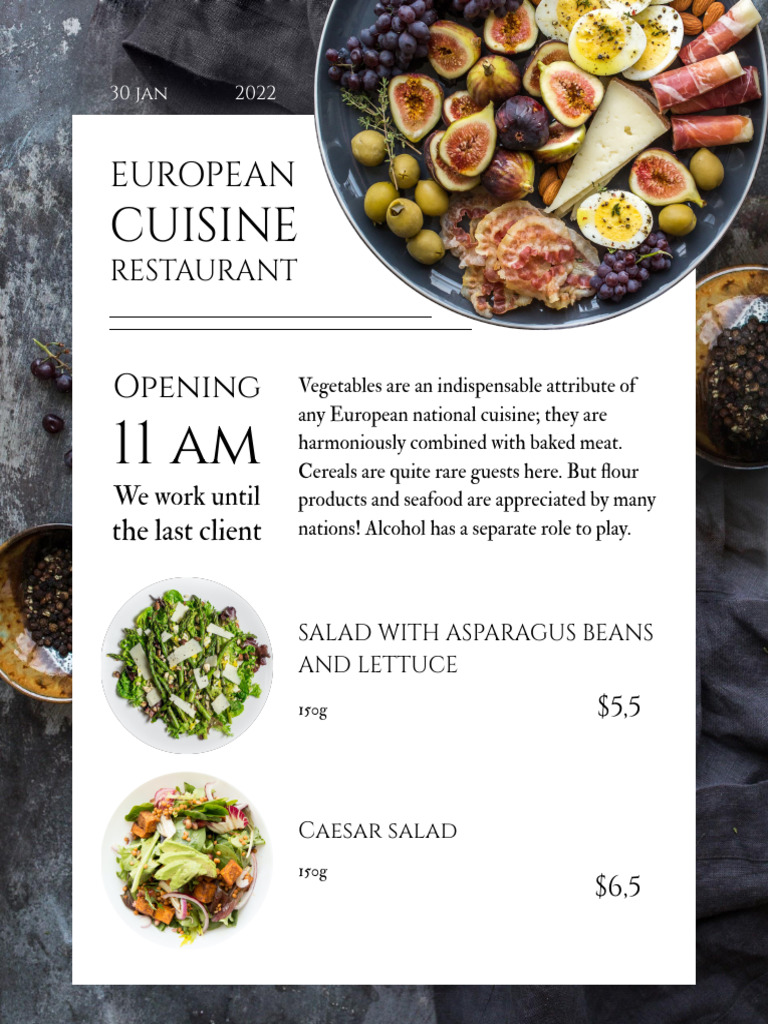 European Cuisine Restaurant Menu | PDF