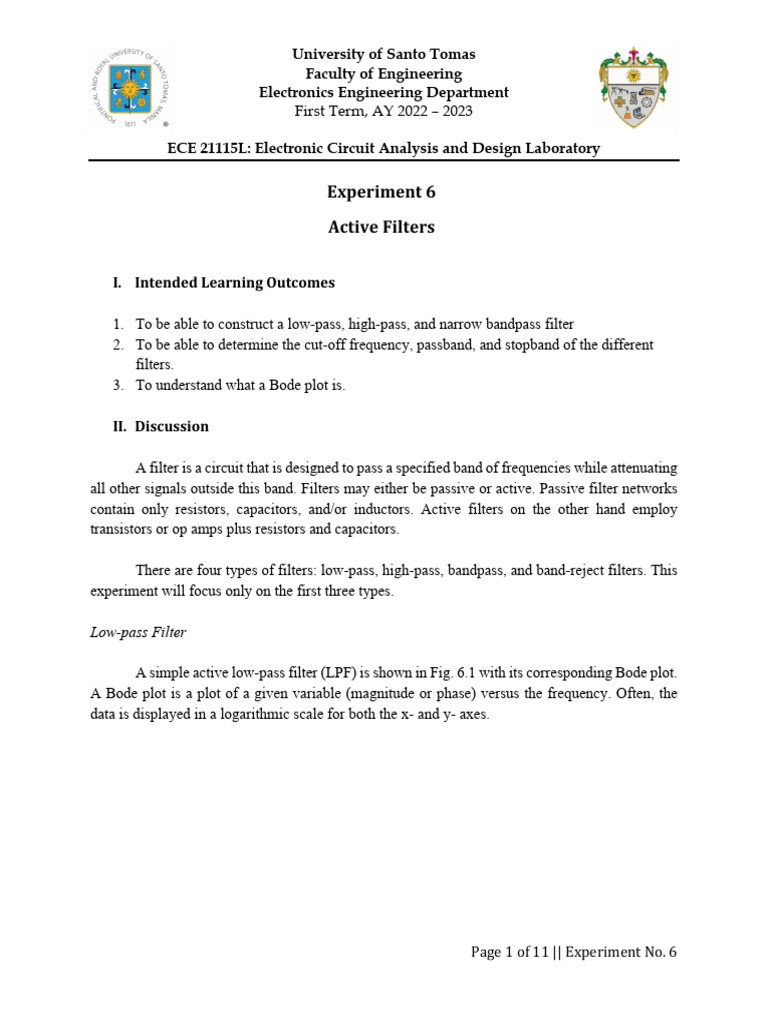 Active Filters: Design and Analysis Lab | PDF | Electronic Filter | Low ...