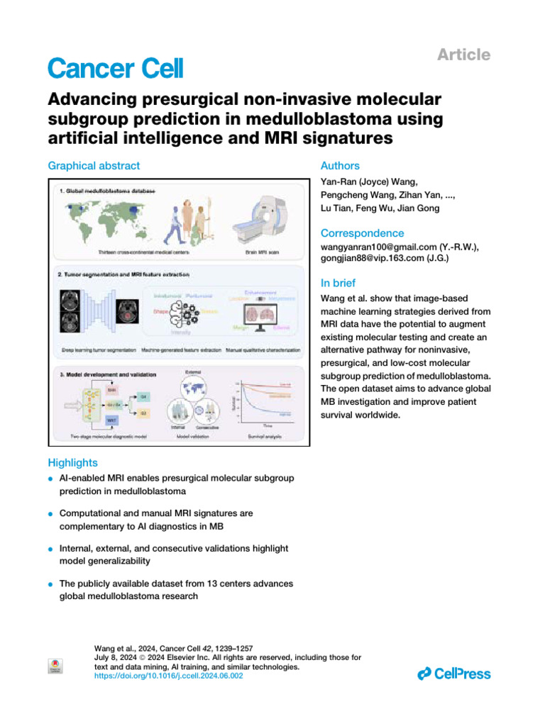 AI and MRI for Medulloblastoma Prediction | PDF | Receiver Operating ...