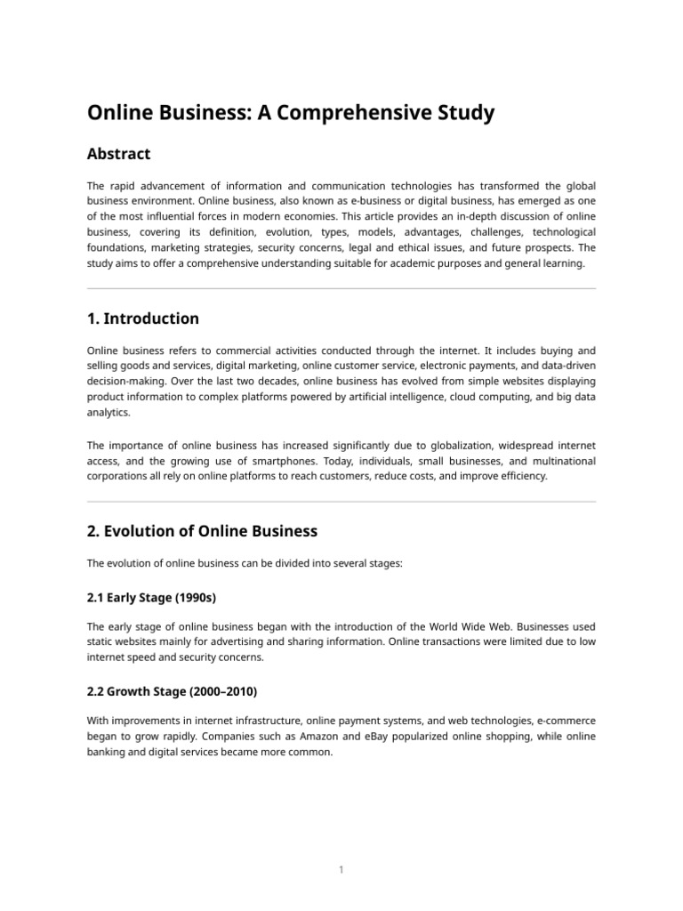 Online Business - A Comprehensive Article | PDF | E Commerce | Marketing