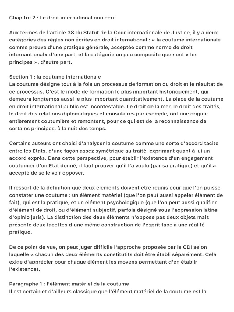 Coutume et principes en droit international | PDF | Loi internationale ...