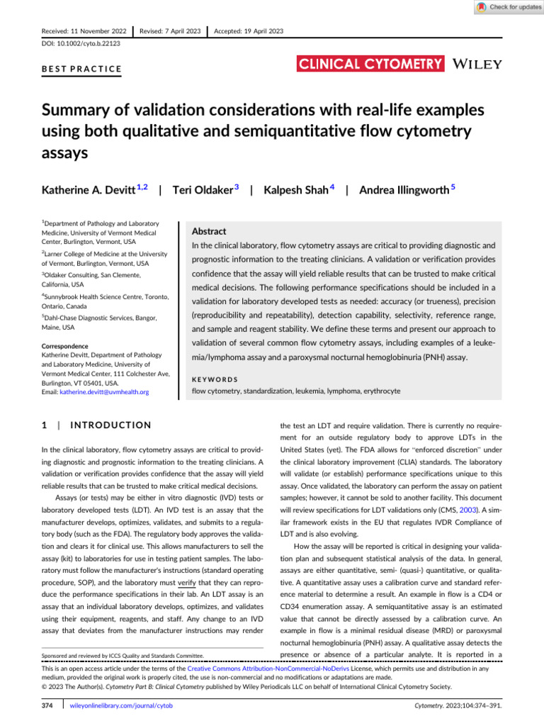 Flow Cytometry Assay Validation Guide | PDF | Sensitivity And ...