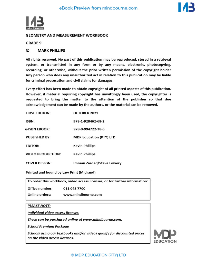 Grade 9 Geometry Workbook Preview | PDF | Area | Triangle